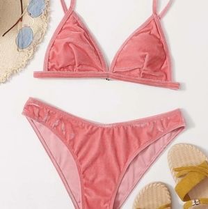 NWT pink retro high cut leg v bathing suit bikini